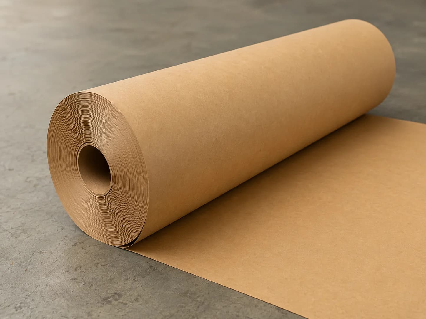 Rollo de papel kraft en ambiente industrial.